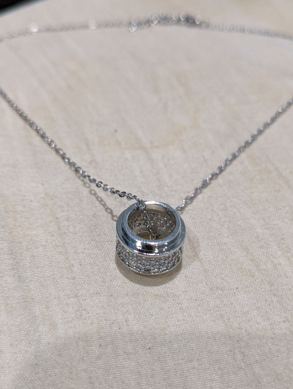 Sterling Silver Pave Circle Pendant Necklace - Silver